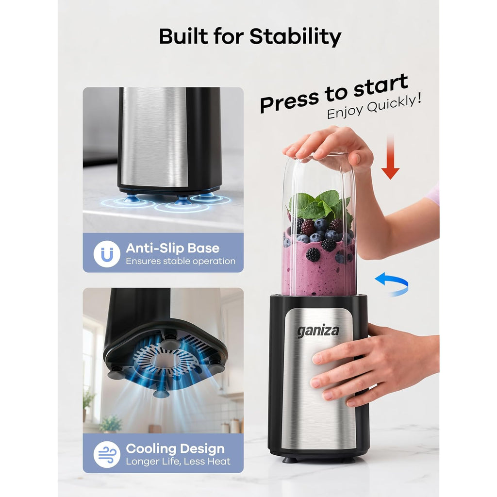 Ganiza Blender For Smoothies, 14Pcs Personal Blender For Shake And Smoothies For Kitchen With 3 Portable Cups (1X24Oz & 2X17Oz), Single Serve Smoothie Maker, Nutritious Recipe