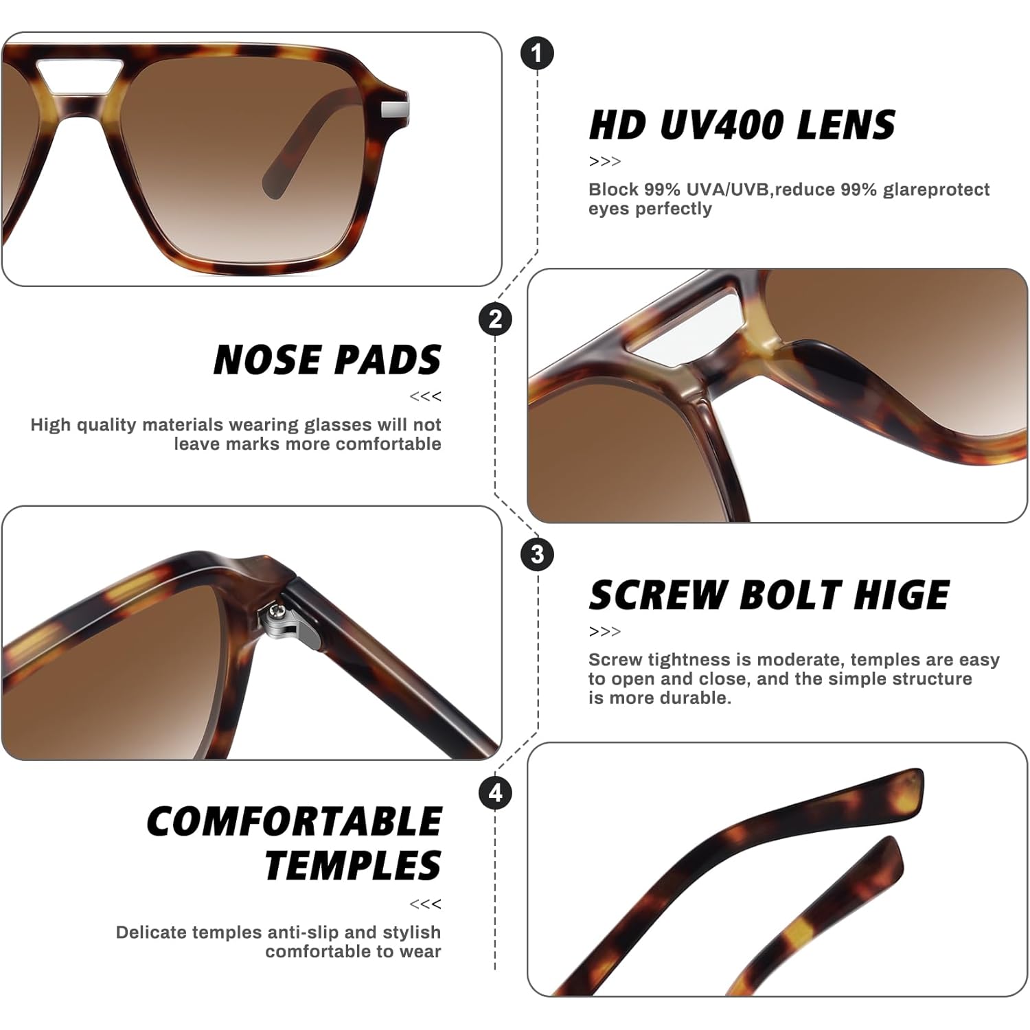 Retro Aviator Sunglasses for Women Men Trendy Classic Square 70s 80s 90s Vintage Shades Double Bridge Aviators FZN813
