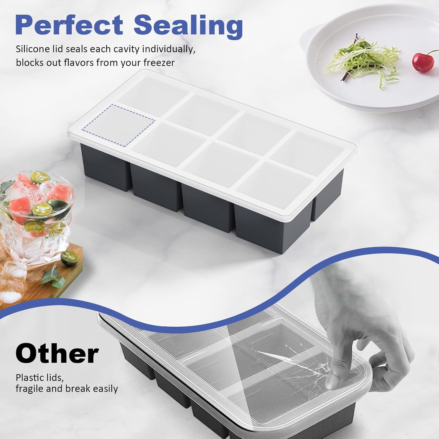 Large Ice Cube Trays For Whiskey: Ggow Big Silicone Ice Cube Trays 2Inch - Huge Square Ice Cubed Tray For Whisky And Cocktail