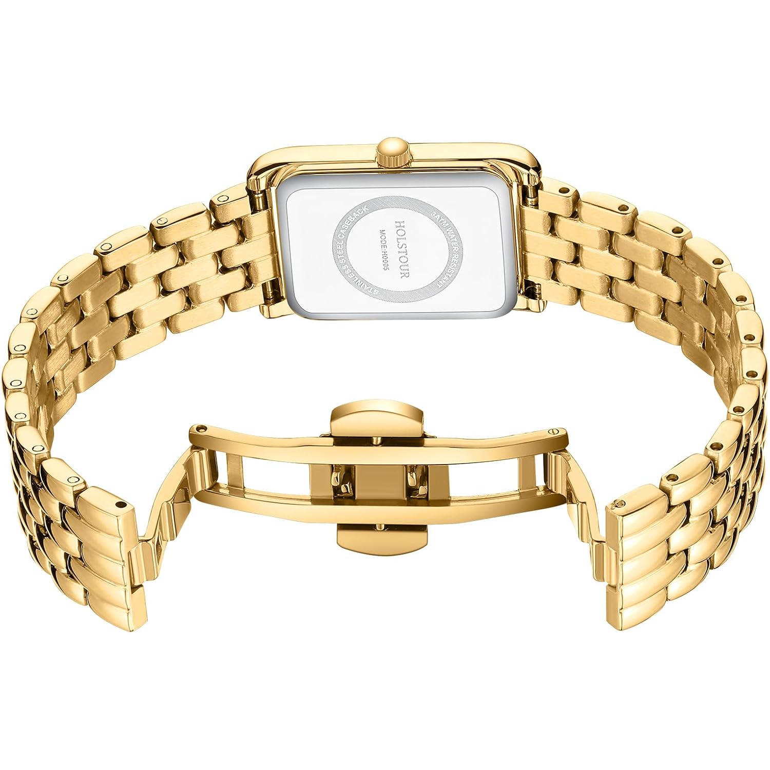 HOLSTOUR Watches for Women Vintage Bracelet Roman Dial Rectangular Case Gold Watch Waterproof with Tools