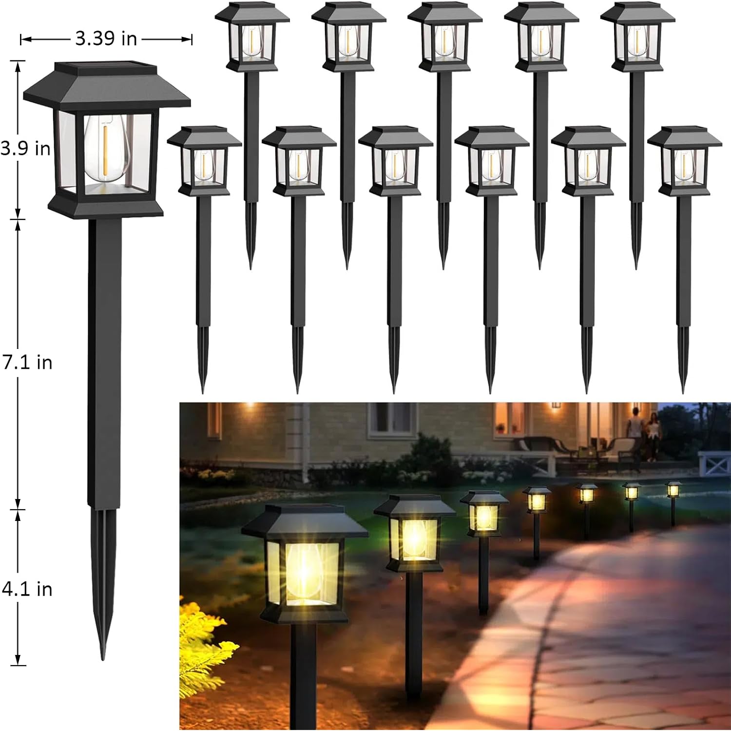 Solar Lights Outdoor,12 Pack 3000K Waterproof Auto On/Off Solar Pathway Lights For Your Garden, Landscape, Path, Yard, Patio, Driveway,Walkway Decor