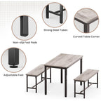 Dining Table Set For 4, Kitchen Table With 2 Benchs, Grey | Modern Functional 3 Piece Space-Saving Dining Room Table Set For Apartment, Breakfast Nook, Small Space