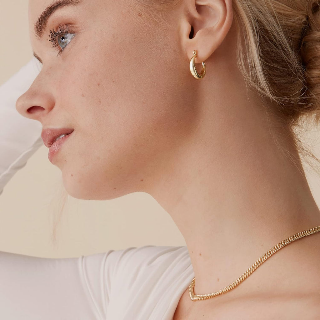 PAVOI 14K Gold Plated 925 Sterling Silver Posts Oval Chunky Hoop Earrings for Women - Trendy Statement Thick Gold Hoops - Lightweight Dangle Earrings