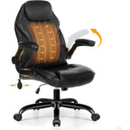 Ylzyxal Office Desk Chair, Ergonomic Computer Chair With Padded Flip-Up Arms And Adjustable Lumbar Support, Pu Leather Executive Chair With Tilt Lock And 360° Swivel Rolling Wheels For Work, Study