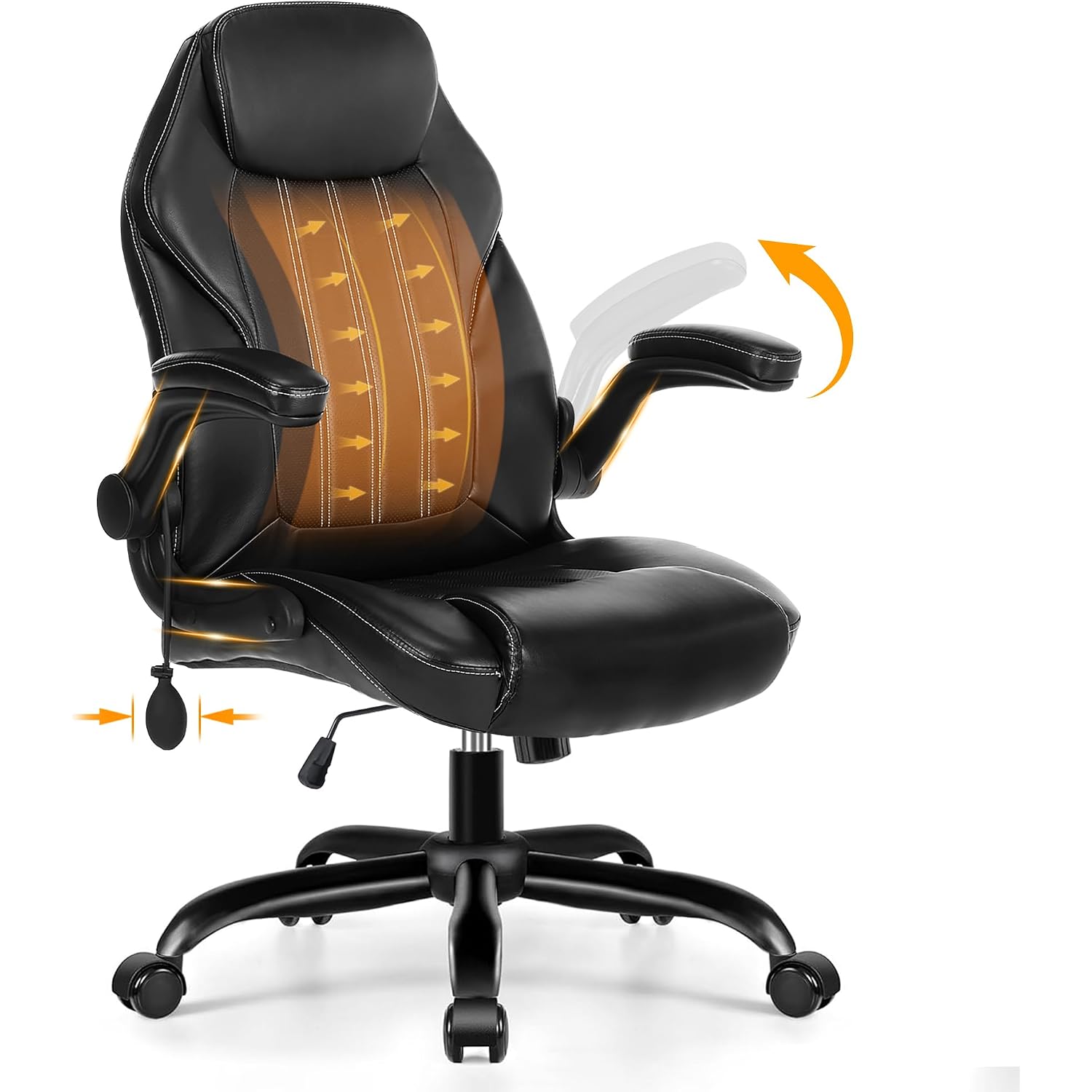 Ylzyxal Office Desk Chair, Ergonomic Computer Chair With Padded Flip-Up Arms And Adjustable Lumbar Support, Pu Leather Executive Chair With Tilt Lock And 360° Swivel Rolling Wheels For Work, Study