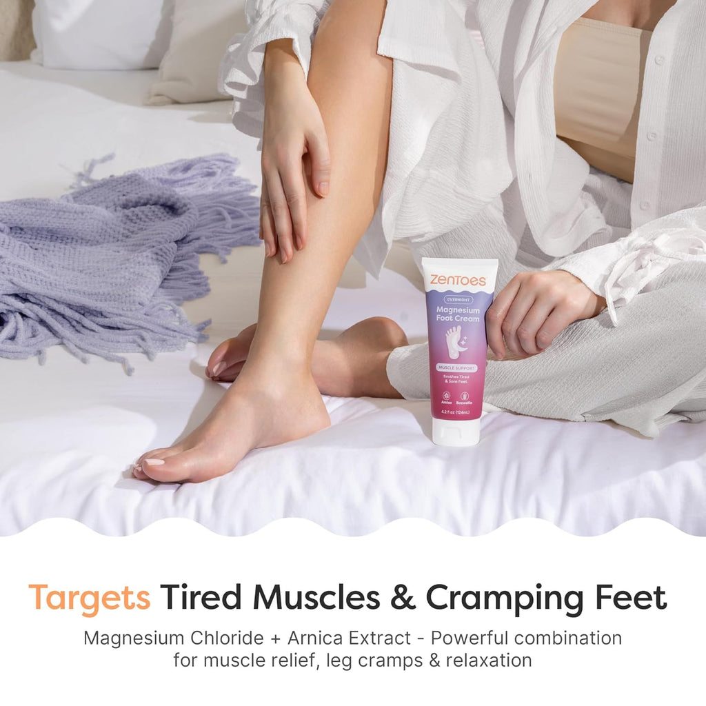 ZenToes Magnesium Cream with Arnica | Relaxation Support & Moisturizing Foot Cream for Legs & Calves | Magnesium Lotion for Feet & Sleep Support | Relaxing Nighttime Foot Balm | 4.2oz