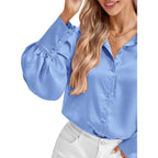 Btfbm Women Satin Blouses Summer Fall Clothes Button Down Lantern Long Sleeve Shirts Work Business Casual Dressy Tops