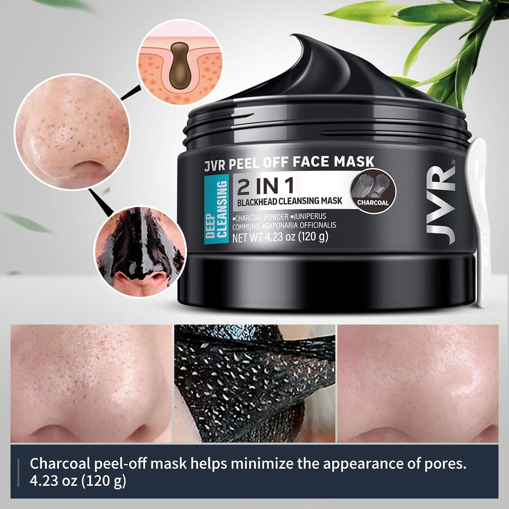Jvr Peel Off Face Mask, Blackhead Mask For Men, Charcoal Peel Off Black Mask, Facial Mask Refreshing And Deep Cleansing For All Skin Types 4.23 Oz