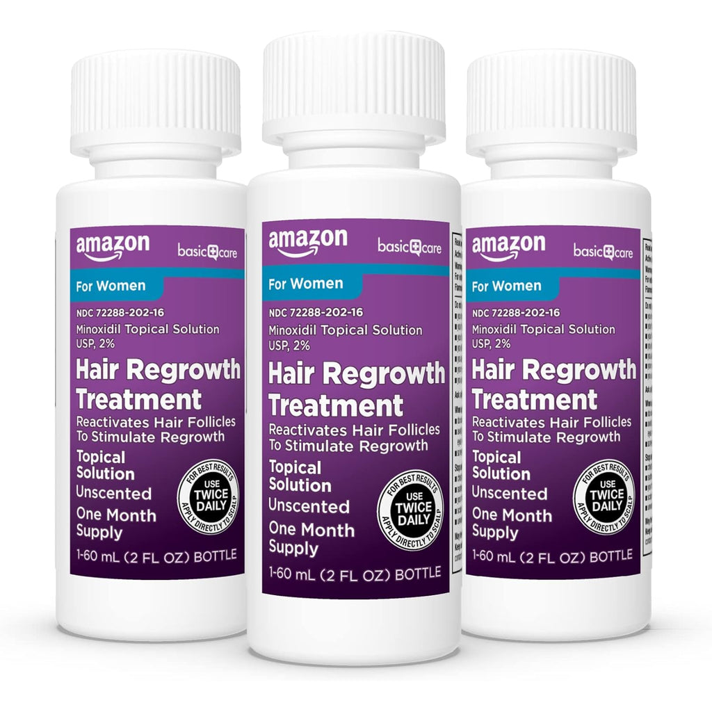 Amazon Basic Care Minoxidil Topical Solution, 2 Percent, Hair Regrowth Treatment For Women, 6 Ounce