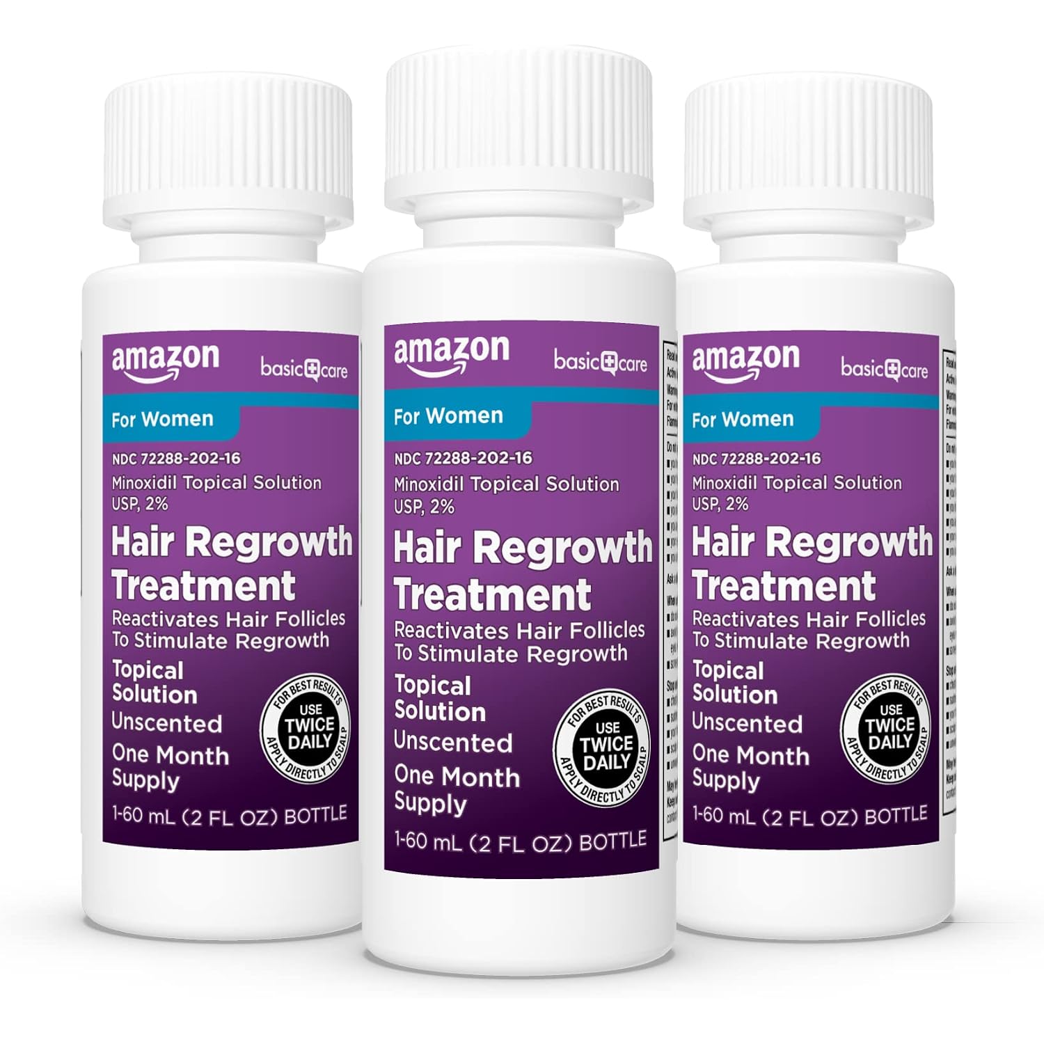 Amazon Basic Care Minoxidil Topical Solution, 2 Percent, Hair Regrowth Treatment For Women, 6 Ounce