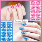 12 Sheets Iridescent Marble Nail Polish Stickers Full Nail Wraps for Women, Blue, Acrylic, Modern Style, Nail Art Stickers and Decals, Glossy Finish, 168 Pieces