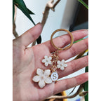 Pink/White/Black Cute Enamel Flower Initial Letter Bag Charms Keychain Aesthetic Accessory Keyring Purse Backpacks