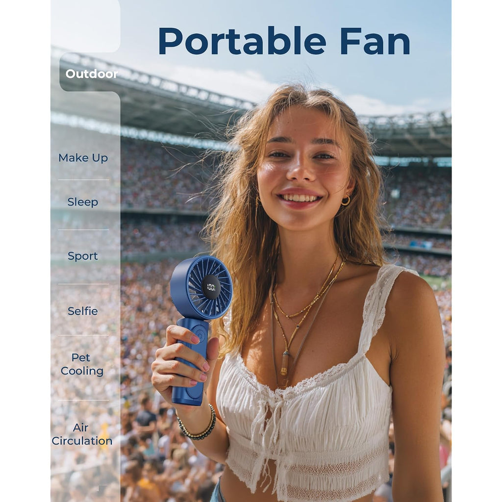 Handheld Fan, Portable Fan, 4000Mah Rechargeable Personal Fan, 180° Foldable Mini Desk Fan With 6 Wind Speed, Lcd Digital Display, Lanyard As Neck Fan, Ultra Quiet, Pocket Size For Indoor Outdoor