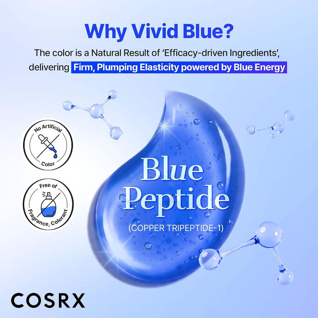 Cosrx The Blue Copper Peptide Bakuchiol Serum, Korean Peptide Plumping Serum For Face, Ghk-Cu Copper Peptides With Bakuchiol, Glow & Plump, Anti-Aging & Skin Firming Care, Korean Skin Care, 1.69 Fl Oz