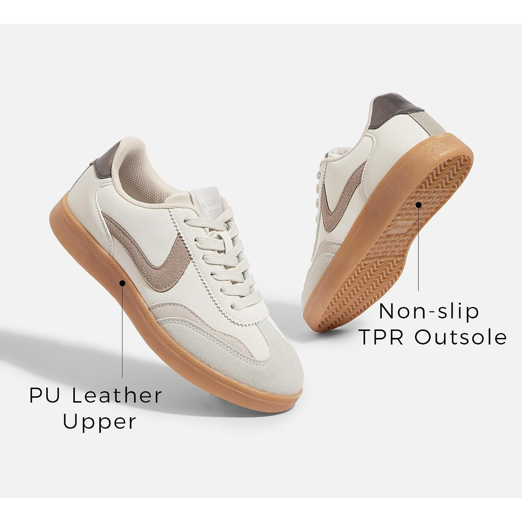 Lucky Step Women'S Retro Fashion Sneakers Classic Casual Walking Shoes Non Slip Comfort Skate Shoes | No Slip Lace Up Walking Shoes