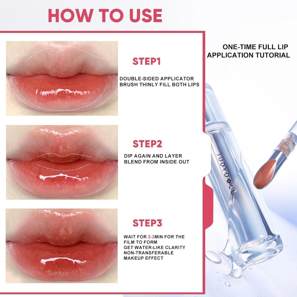 JUDYDOLL Ice Watery Lip Gloss, Moisturizing Liquid Lipstick with Hyaluronic Acid & Collagen,Long-lasting Mirror Lip Glazes with Iron Applicator(#10 Juiced Berry)