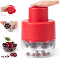 Schvubenr 7-In-1 Large Cherry Pitter Tool - Portable Cherry Corer Pitter With Ergonomic Push Design - Easy To Use For Making Cherry Jam - Pit 7 Cherries At Once, Saving Time & Effort - Red