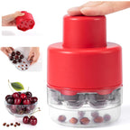 Schvubenr 7-In-1 Large Cherry Pitter Tool - Portable Cherry Corer Pitter With Ergonomic Push Design - Easy To Use For Making Cherry Jam - Pit 7 Cherries At Once, Saving Time & Effort - Red