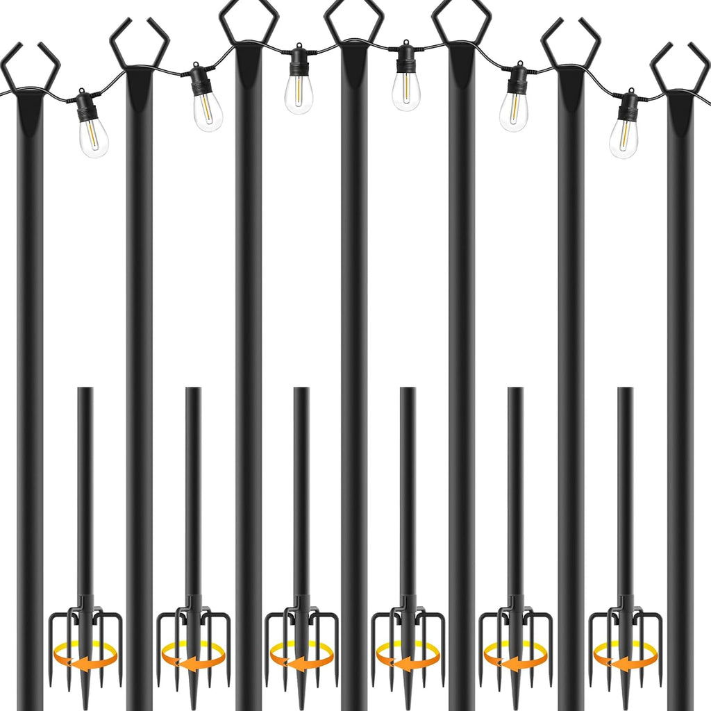 Nuerpo 7 Pack String Light Poles,Metal Poles For Hanging Outdoor Light Strings,7 Pack 10 Ft Light Poles Stand For Outside Garden,Patio,Wedding,Backyard,Deck,Party
