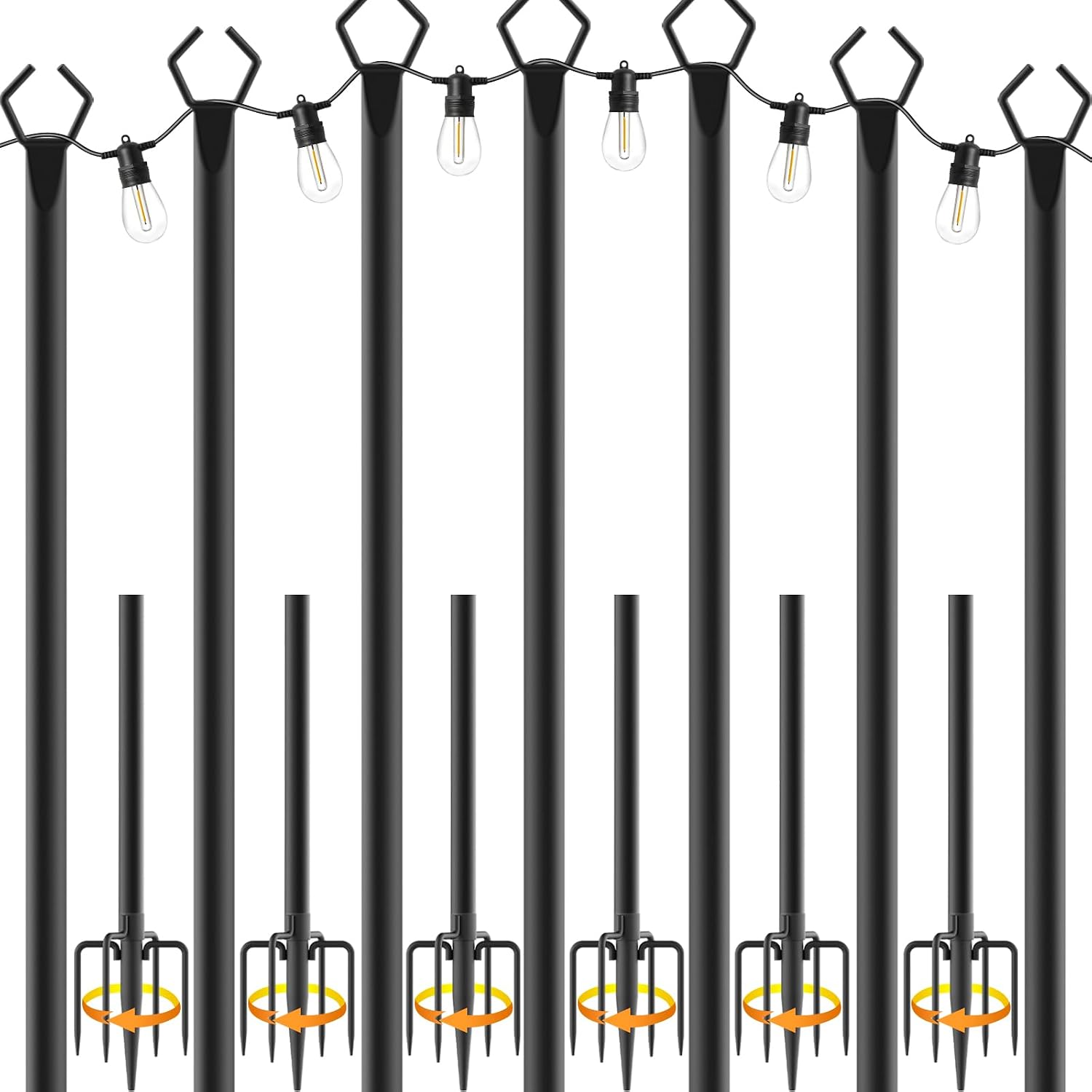 Nuerpo 7 Pack String Light Poles,Metal Poles For Hanging Outdoor Light Strings,7 Pack 10 Ft Light Poles Stand For Outside Garden,Patio,Wedding,Backyard,Deck,Party