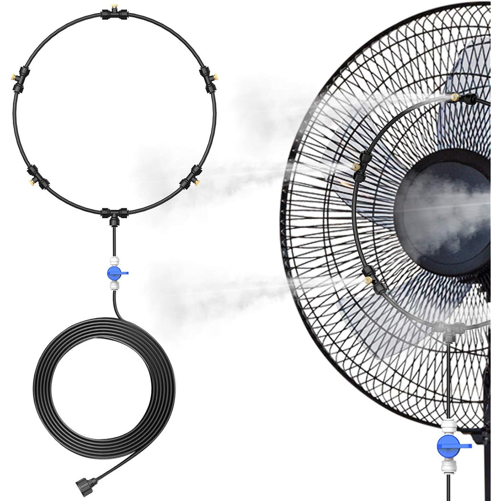 Dr.Prepare Outdoor Misting Fan Kit, 16.4Ft Mist Hose Mister Fan, Water Misters For Cooling For Patio Backyard, Portable Misting System, Independent Valve For Control