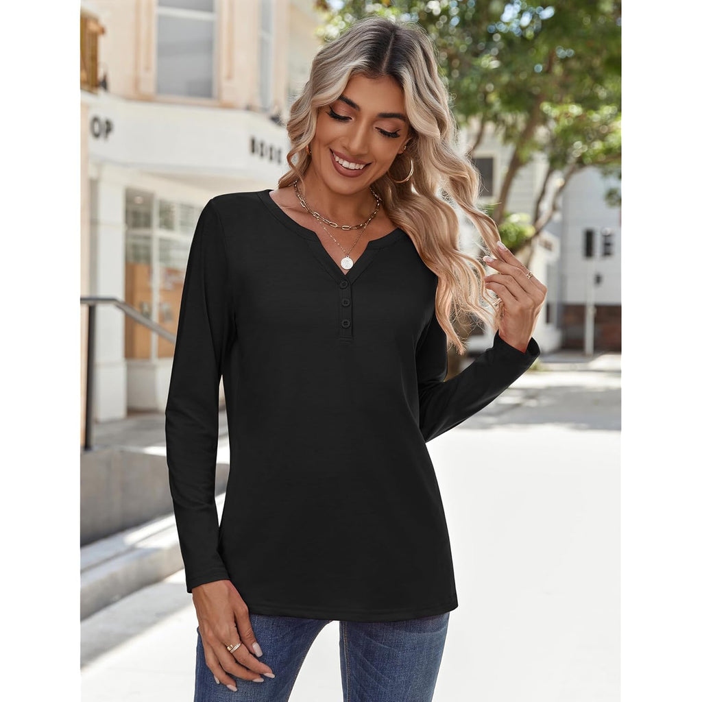 Long Sleeve Shirts for Women Casual V Neck Fall Tops Dressy Summer Work Blouses Clothes
