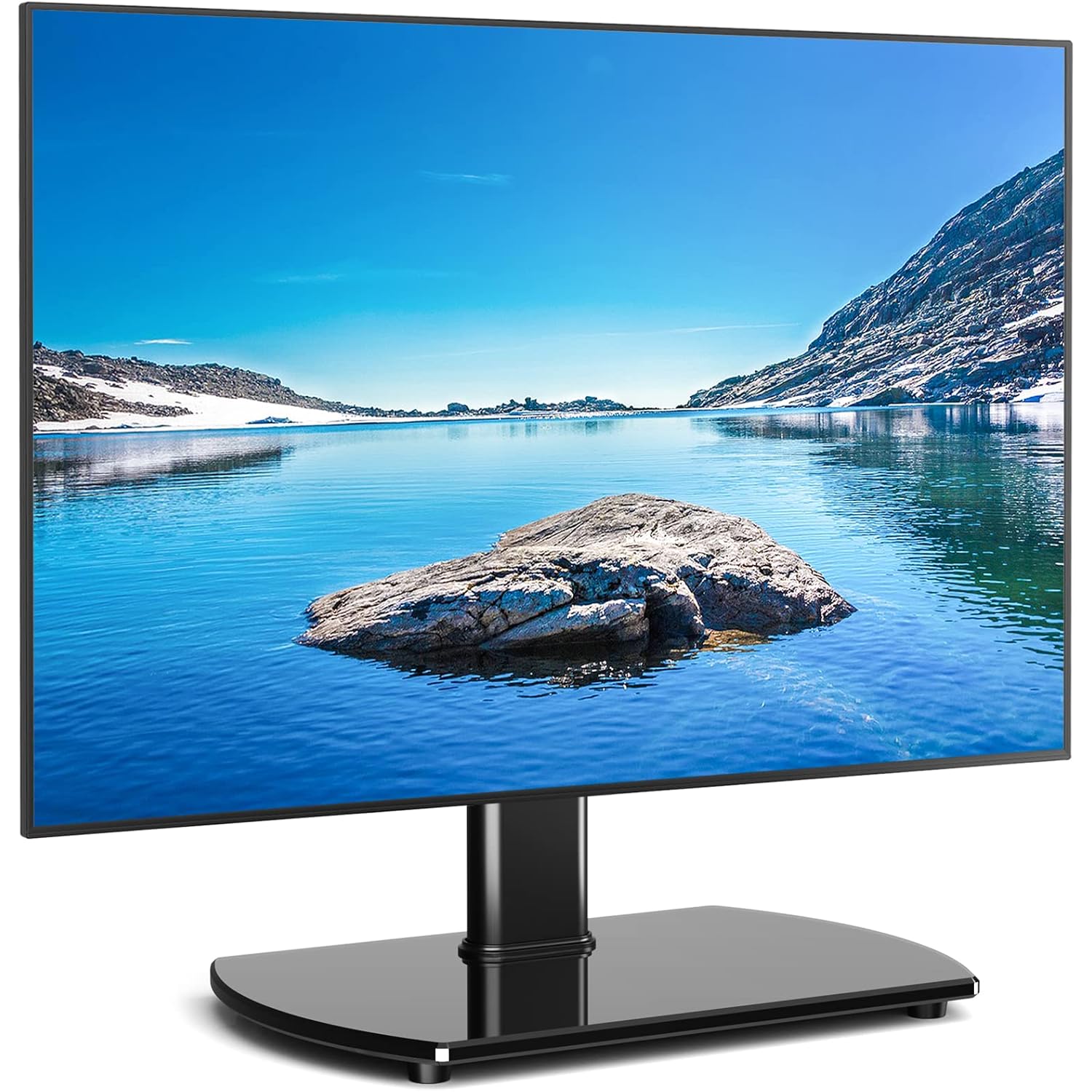 Rfiver Universal Swivel TV Stand for 27-50 55 60 Inch TVs, Height Adjustable Table Top TV Stand Mount Hold up to 88 lbs, Pedestal TV Stands with Tempered Glass Base, Replacement TV Mount Stand