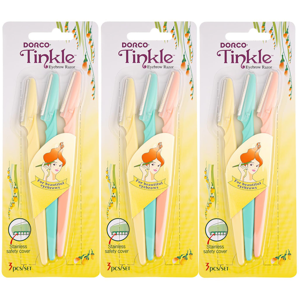 Tinkle Dermaplaning Tool 9ct, Dermaplane Razor for Women, Safe and Easy Peach Fuzz Remover, Eyebrow Trimmer with Protective Cover (3 Packs of 3), Stocking Stuffers