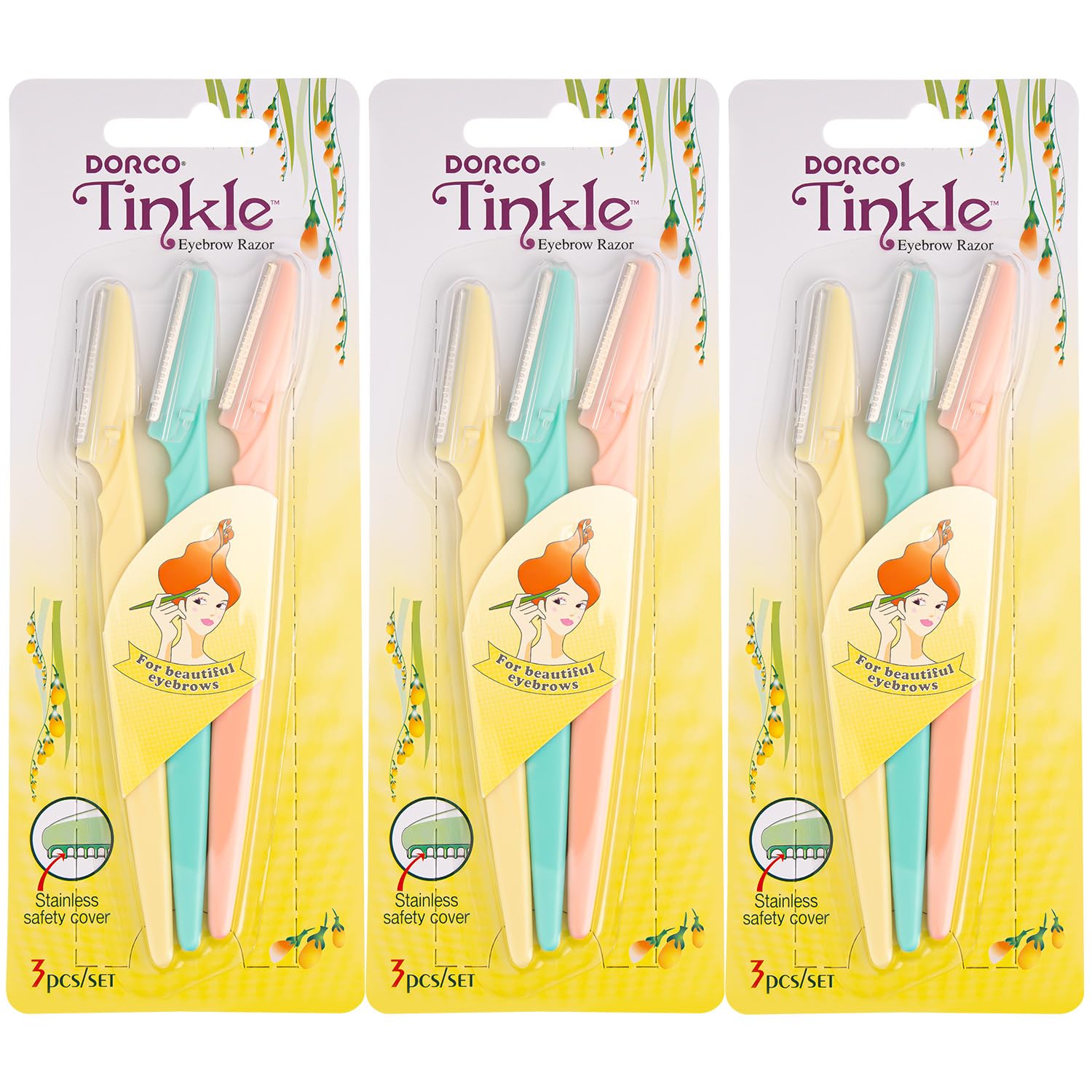 Tinkle Dermaplaning Tool 9ct, Dermaplane Razor for Women, Safe and Easy Peach Fuzz Remover, Eyebrow Trimmer with Protective Cover (3 Packs of 3), Stocking Stuffers