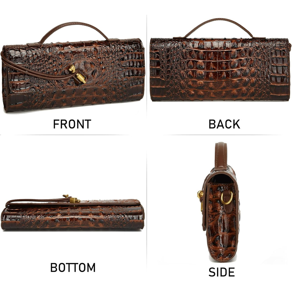 Trendy Women Crocodile Evening Clutch Purse Crossbody Shoulder Handbag Cute Vegan Leather Satchels