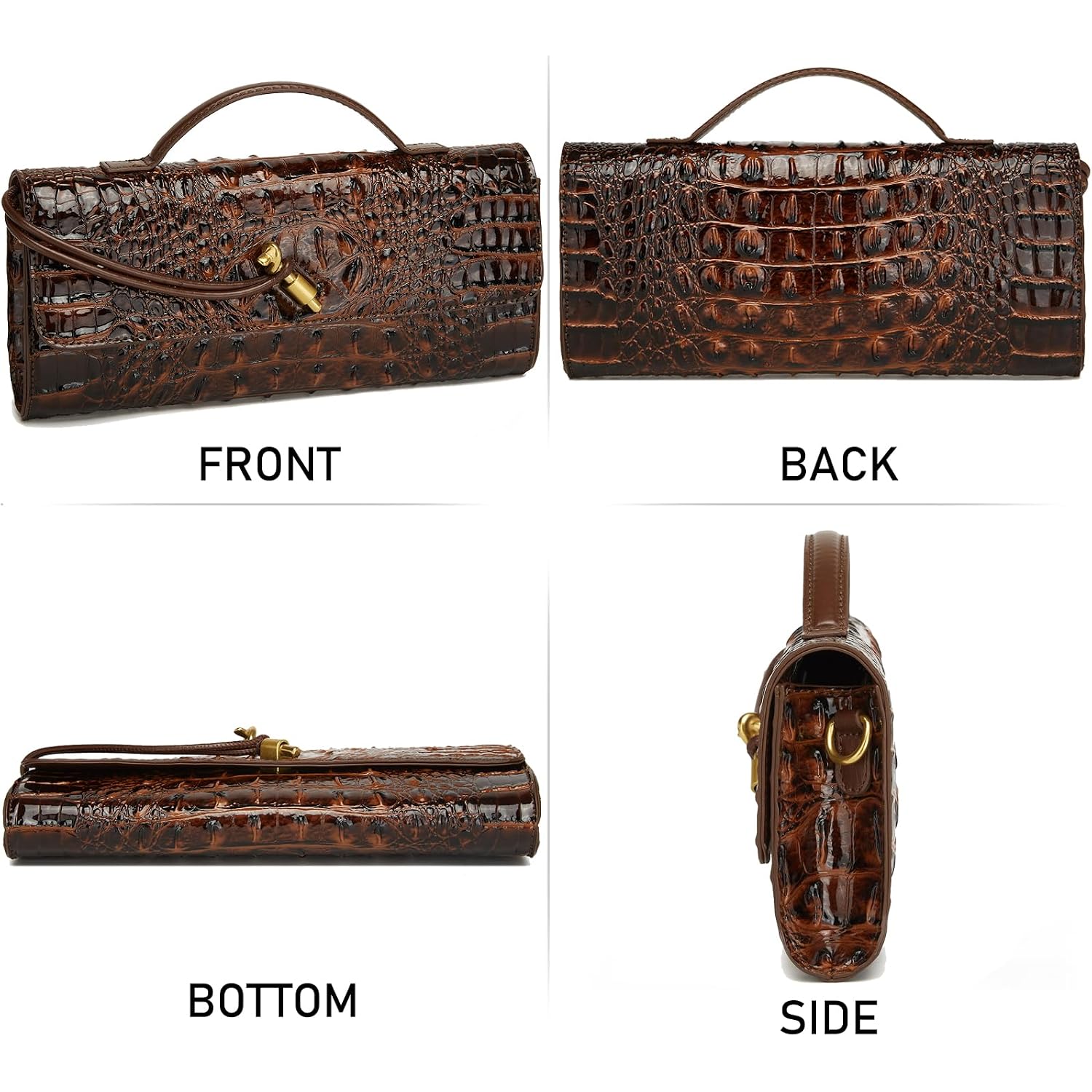 Trendy Women Crocodile Evening Clutch Purse Crossbody Shoulder Handbag Cute Vegan Leather Satchels
