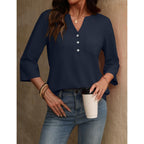 Lomon 3/4 Length Sleeve Womens Tops Cotton Linen Shirts V Neck Loose Fit Casual Blouses Early Fall Fashion Clothes
