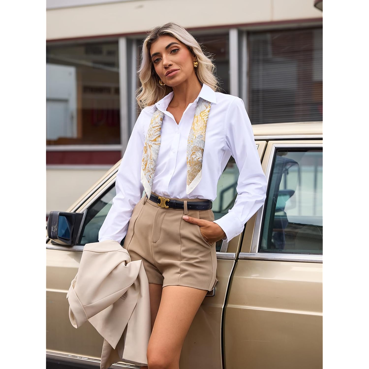 Button Down Shirts for Women Long Sleeve Dress Shirts Wrinkle Free Collared Work Office Solid Blouses Corset Tops