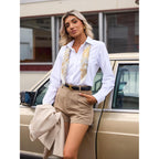 Button Down Shirts for Women Long Sleeve Dress Shirts Wrinkle Free Collared Work Office Solid Blouses Corset Tops
