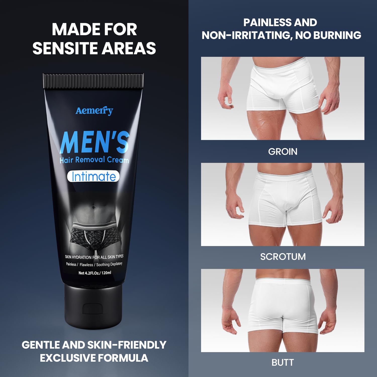 Intimate Hair Removal Cream for Men: Effective Painless Flawless Depilatory Cream for arms legs chest and Pubic Area - Suitable for All Skin Types