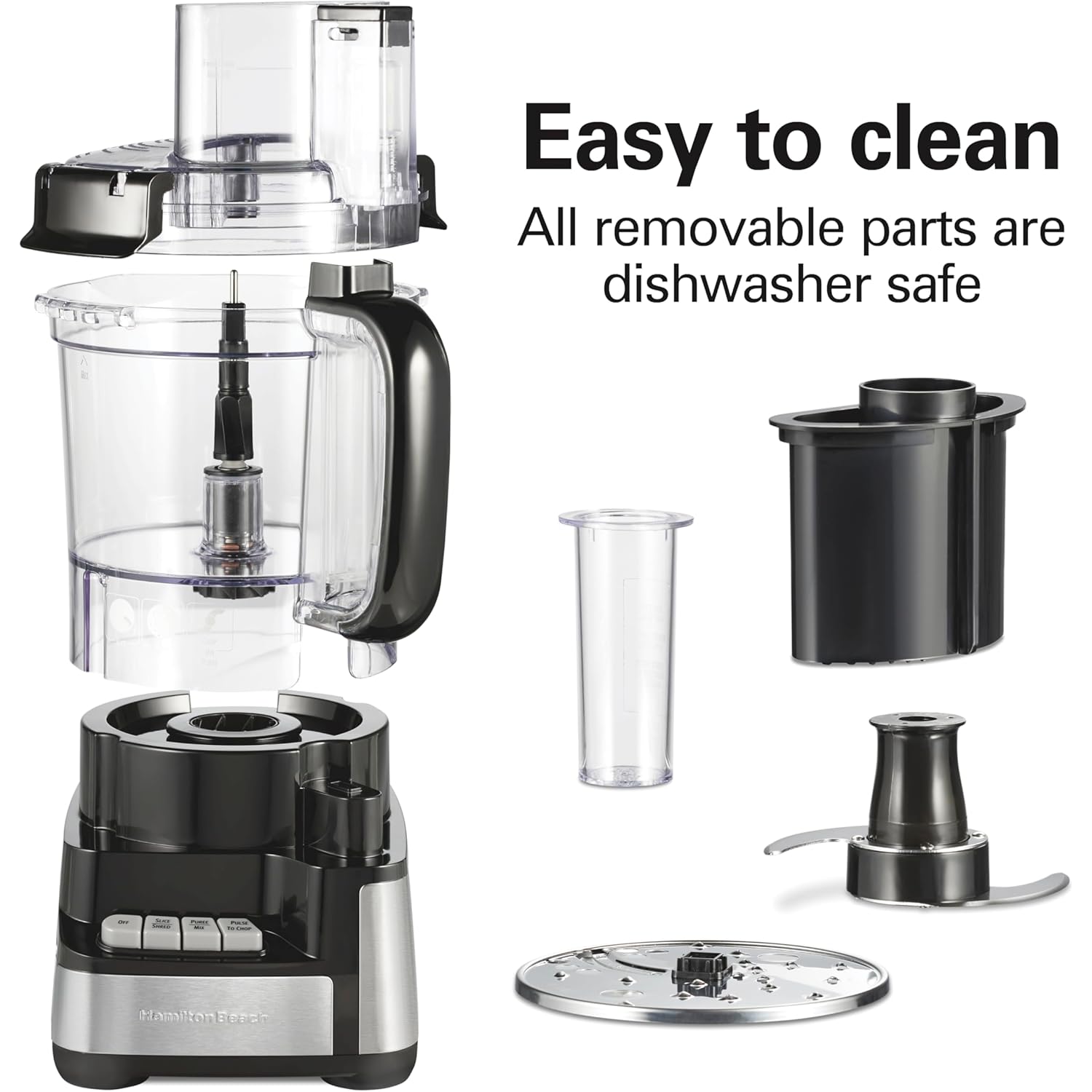 Hamilton Beach Stack & Snap Food Processor and Vegetable Chopper, BPA Free, Stainless Steel Blades, 12 Cup Bowl, 2-Speed 450 Watt Motor, Black (70725A)