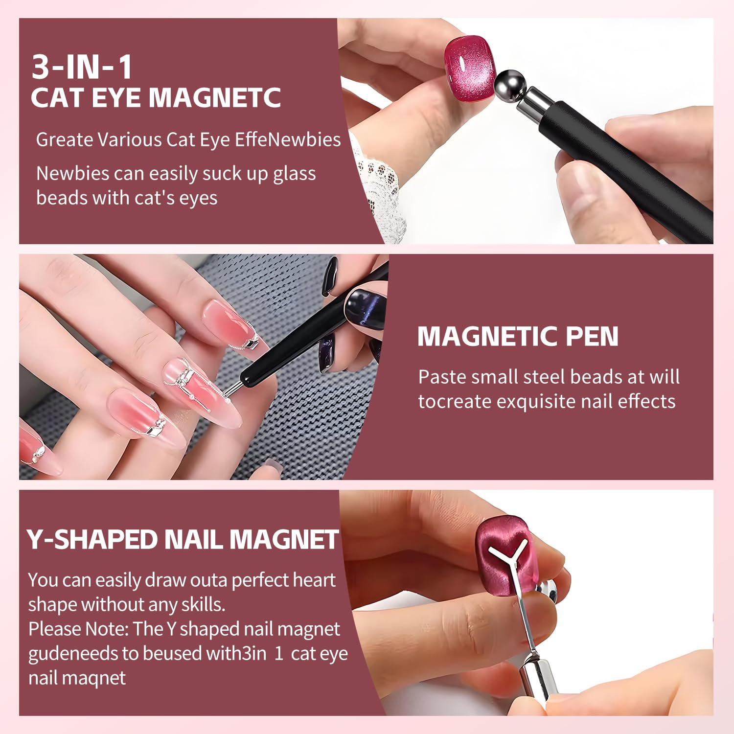 4-Piece Cat Eye Magnet Set – Black Beginner-Friendly Cat Eye Magnet for Nails with Heart Nail Magnets for Nail Art, Magnet for Cat Eye Gel Polish DIY Nail Designs