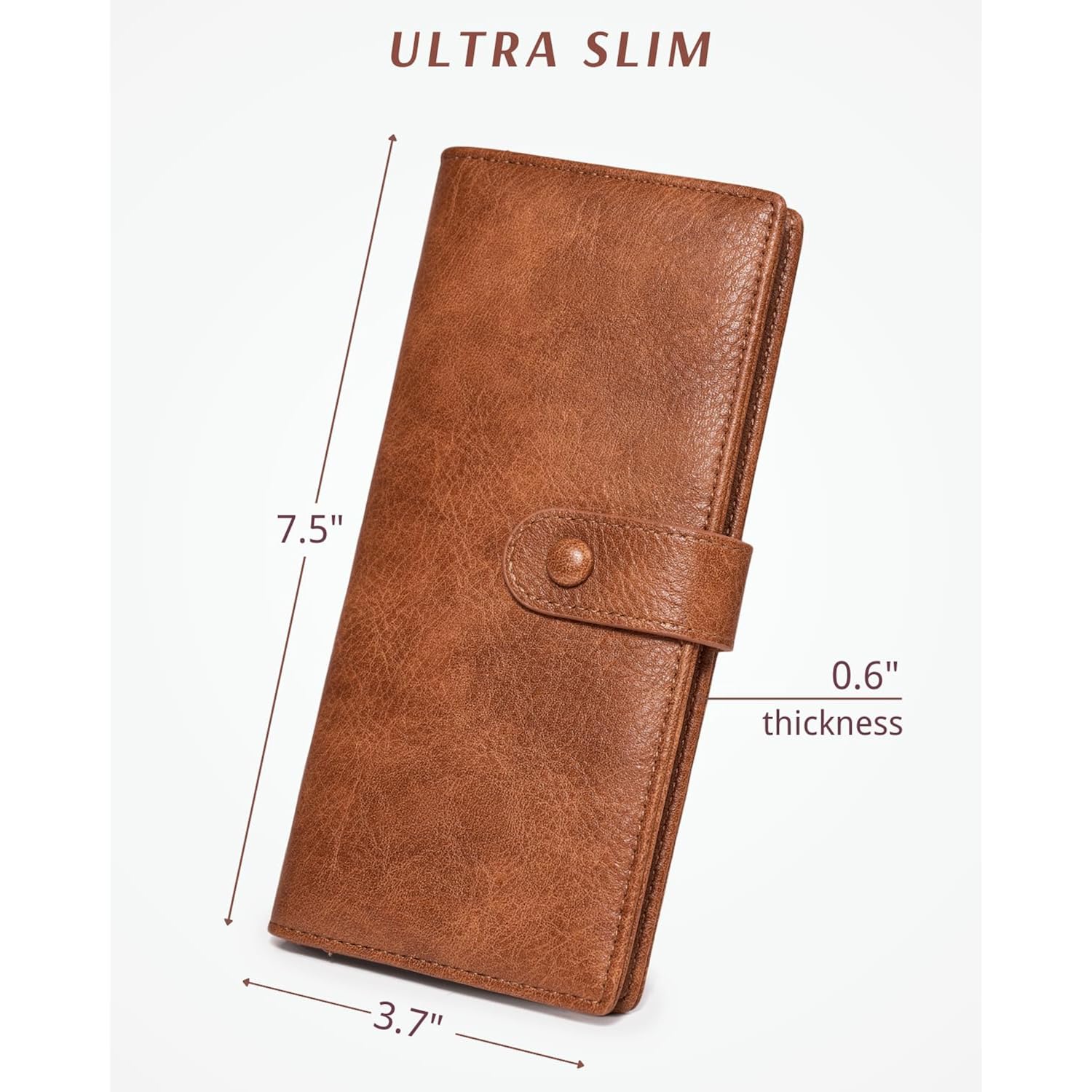Unilily Slim Wallet Women RFID Blocking Vegan Leather Bifold Clutch Wallet Credit Card Holder with 2 ID Windows & Zip Pocket (Brown)