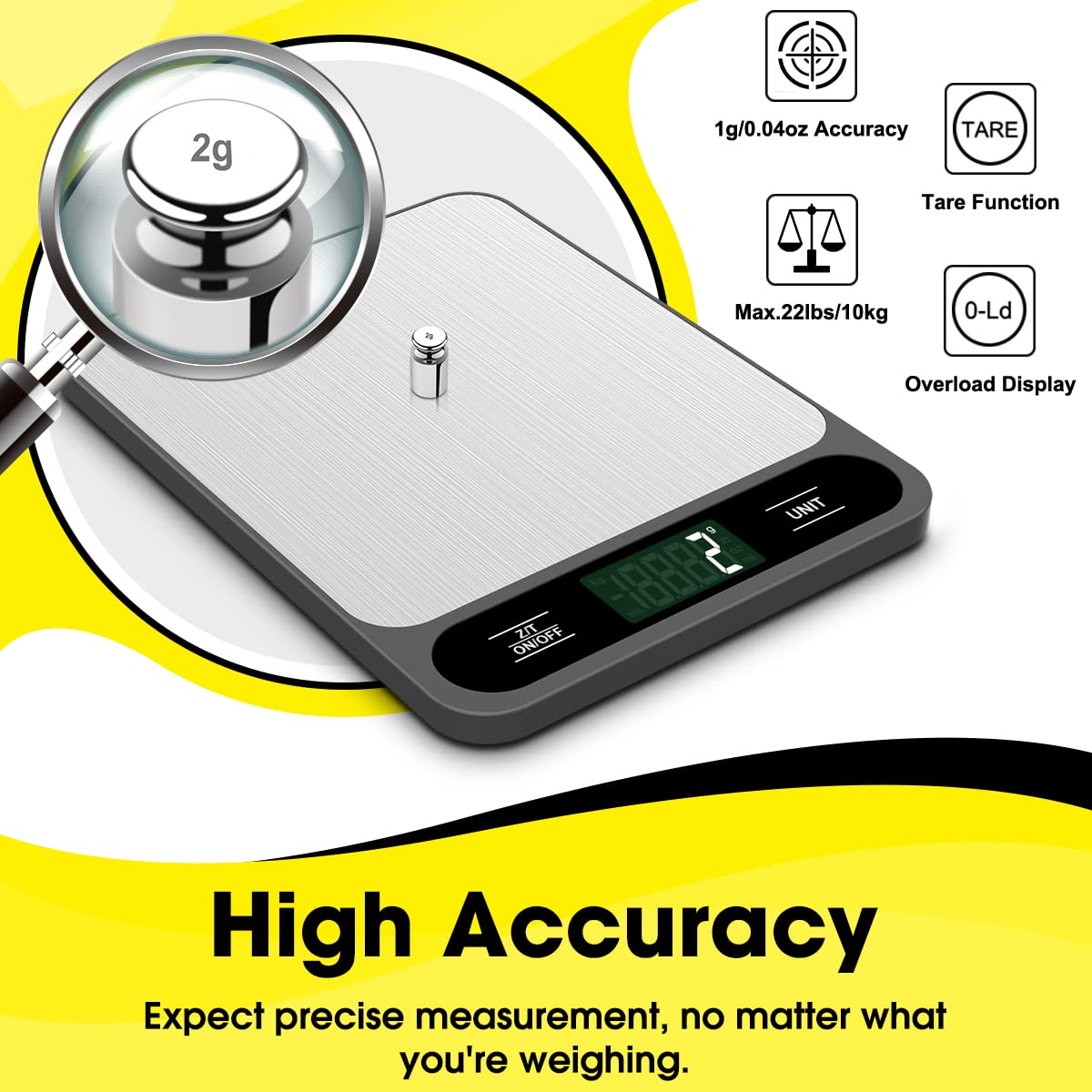 Mik-Nana Food Scale, 10Kg/22Lb Digital Kitchen Scale Weight Grams And Ounces For Baking Cooking Coffee Package Postage, 6 Units With Tare Function, Lcd Display, Easy Clean Stainless Steel