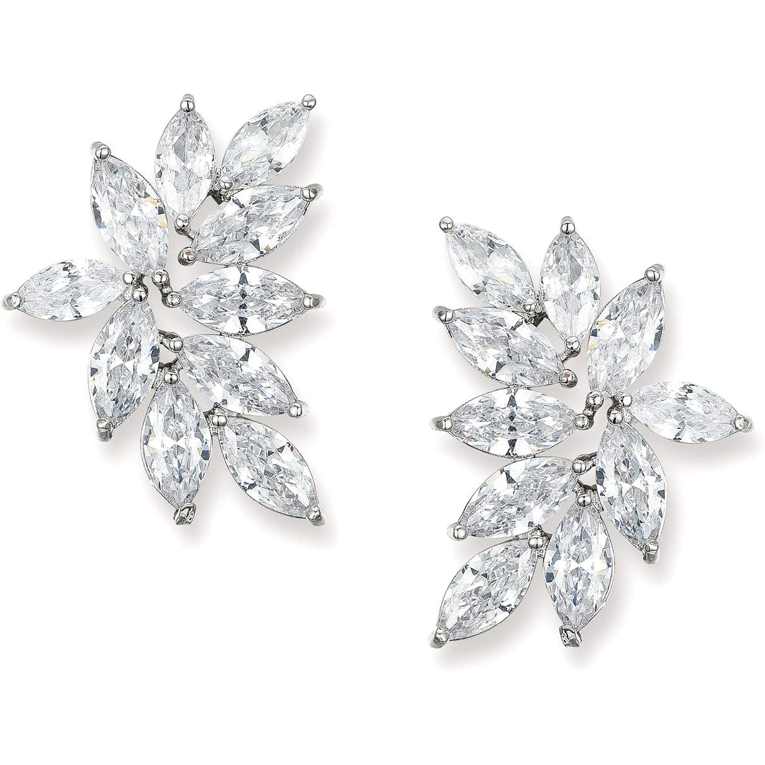 SWEETV Bridal Wedding Earrings for Brides Bridesmaid, Marquise Cubic Zirconia Rhinestone Cluster Earrings for Women, Prom