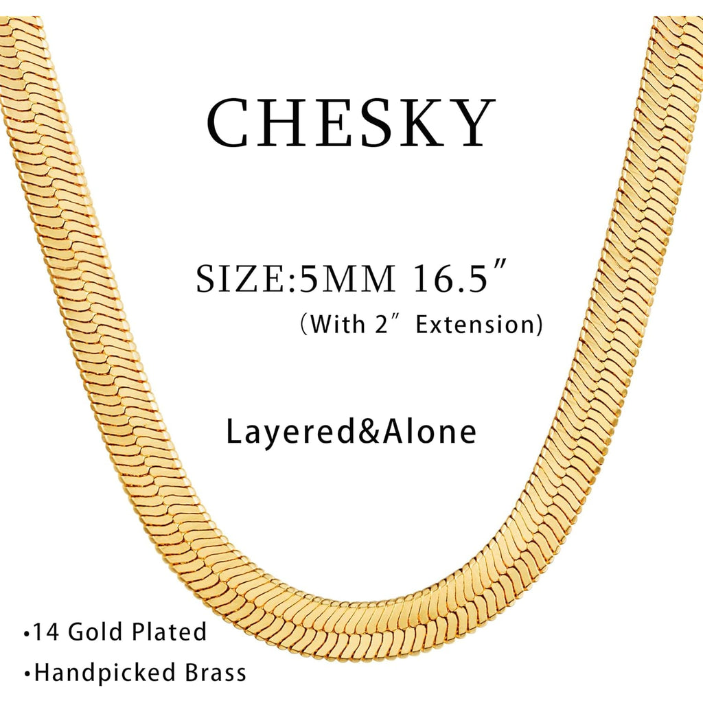 CHESKY Gold Necklace for Women-14K Plated/S925 sterling silver Snake Chain Necklace Dainty Simple Chunky Herringbone Necklace Gold Choker Necklaces Jewelry for Women Mothers Day Gifts for Mom