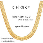 CHESKY Gold Necklace for Women-14K Plated/S925 sterling silver Snake Chain Necklace Dainty Simple Chunky Herringbone Necklace Gold Choker Necklaces Jewelry for Women Mothers Day Gifts for Mom