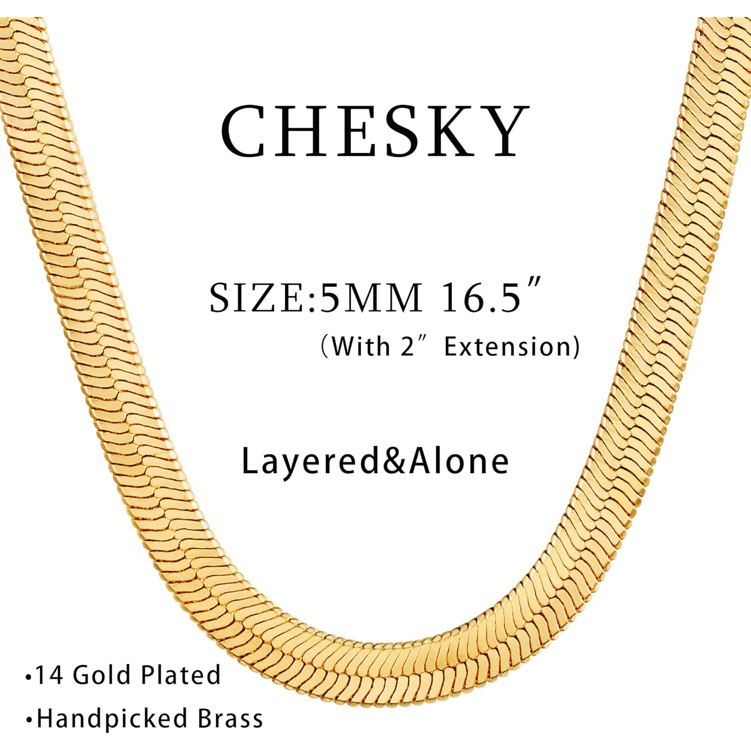CHESKY Gold Necklace for Women-14K Plated/S925 sterling silver Snake Chain Necklace Dainty Simple Chunky Herringbone Necklace Gold Choker Necklaces Jewelry for Women Mothers Day Gifts for Mom