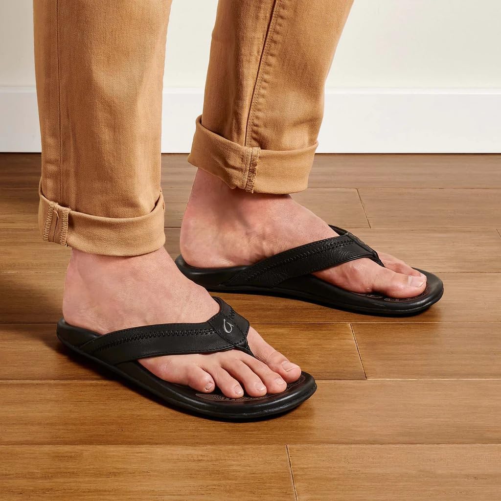 Olukai Hiapo Men'S Leather Beach Sandal, Crafted Materials, Lightweight & Durable, All-Day Comfort & Support