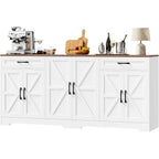 71” Large Sideboard Buffet Cabinet With Storage, Farmhouse Kitchen Buffet Cabinet With Adjustable Shelves And 6 Barn Doors, Wood Coffee Wine Bar Console Table For Kitchen, Dining Room, White