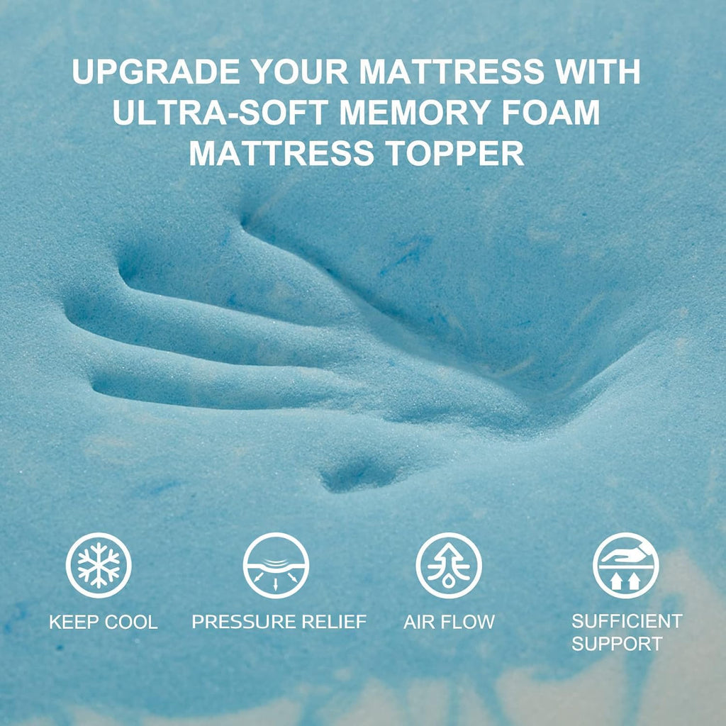 Sinweek 2 Inch Mattress Topper 5-Zone Memory Foam Mattress Topper Pressure Relief Soft Mattress Pad, Certipur-Us Certified, Twin Size Blue