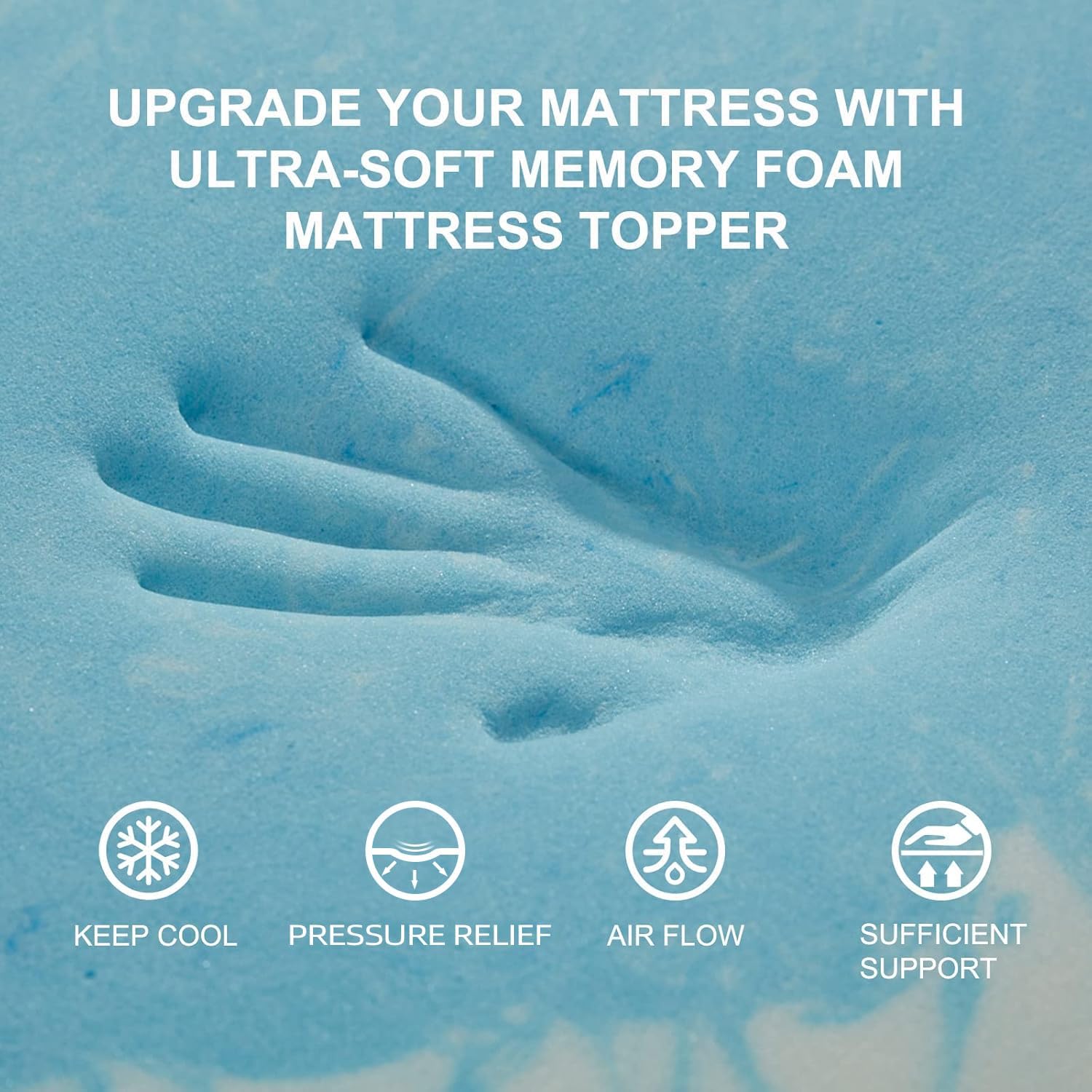 Sinweek 2 Inch Mattress Topper 5-Zone Memory Foam Mattress Topper Pressure Relief Soft Mattress Pad, Certipur-Us Certified, Twin Size Blue