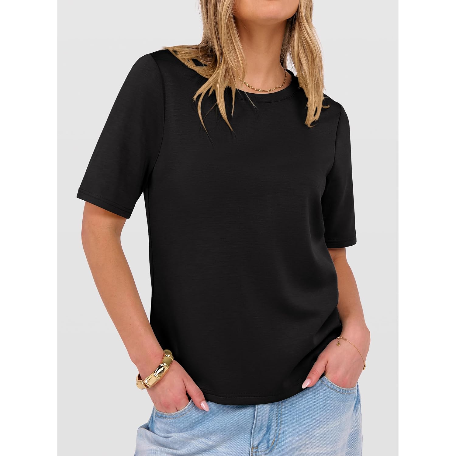 ANRABESS Women’s Half Sleeve T-Shirt Tops | Soft Stretchy Breathable Spacer Basic Tees, Business Casual Work, Travel Vacation Outfits, Summer Fall All-Season Clothing