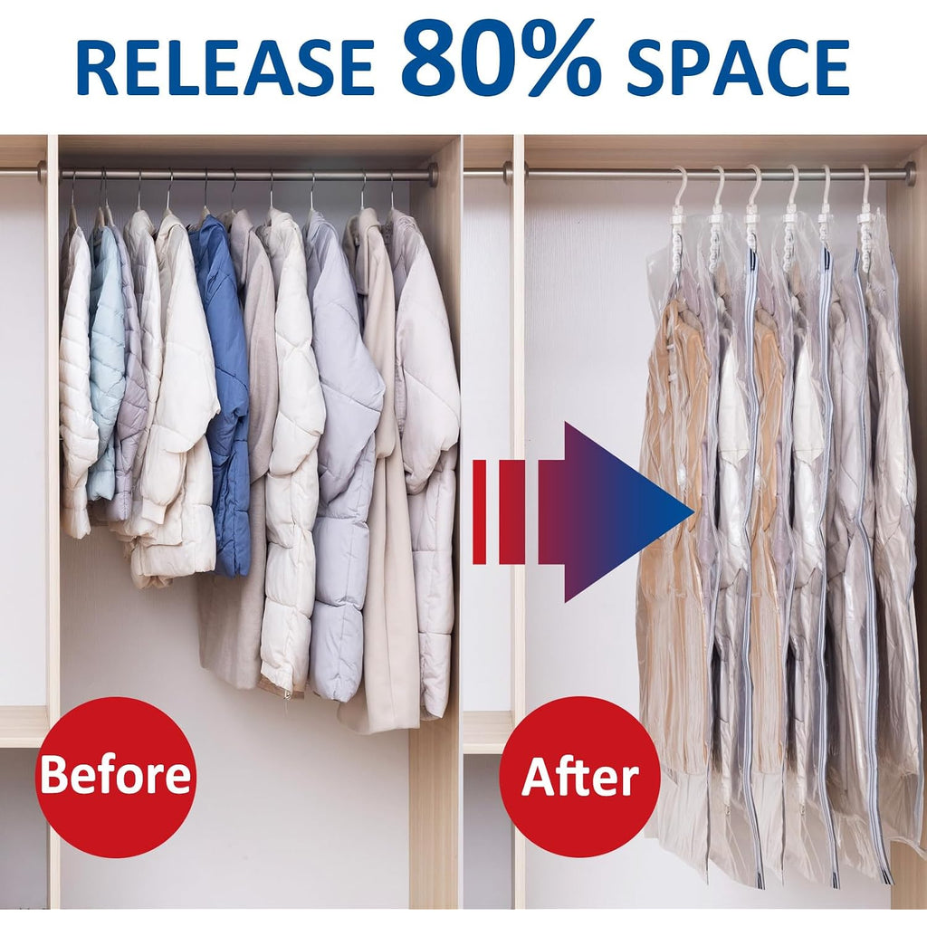 Hanging Vacuum Storage Bags, 6 Pack Large Hanging Vacuum Seal Garment Bags For Clothing, Space Saver For Clothes, Suits, Dresses, Jackets, Clothing Storage For Moving Supplies(6 Long)