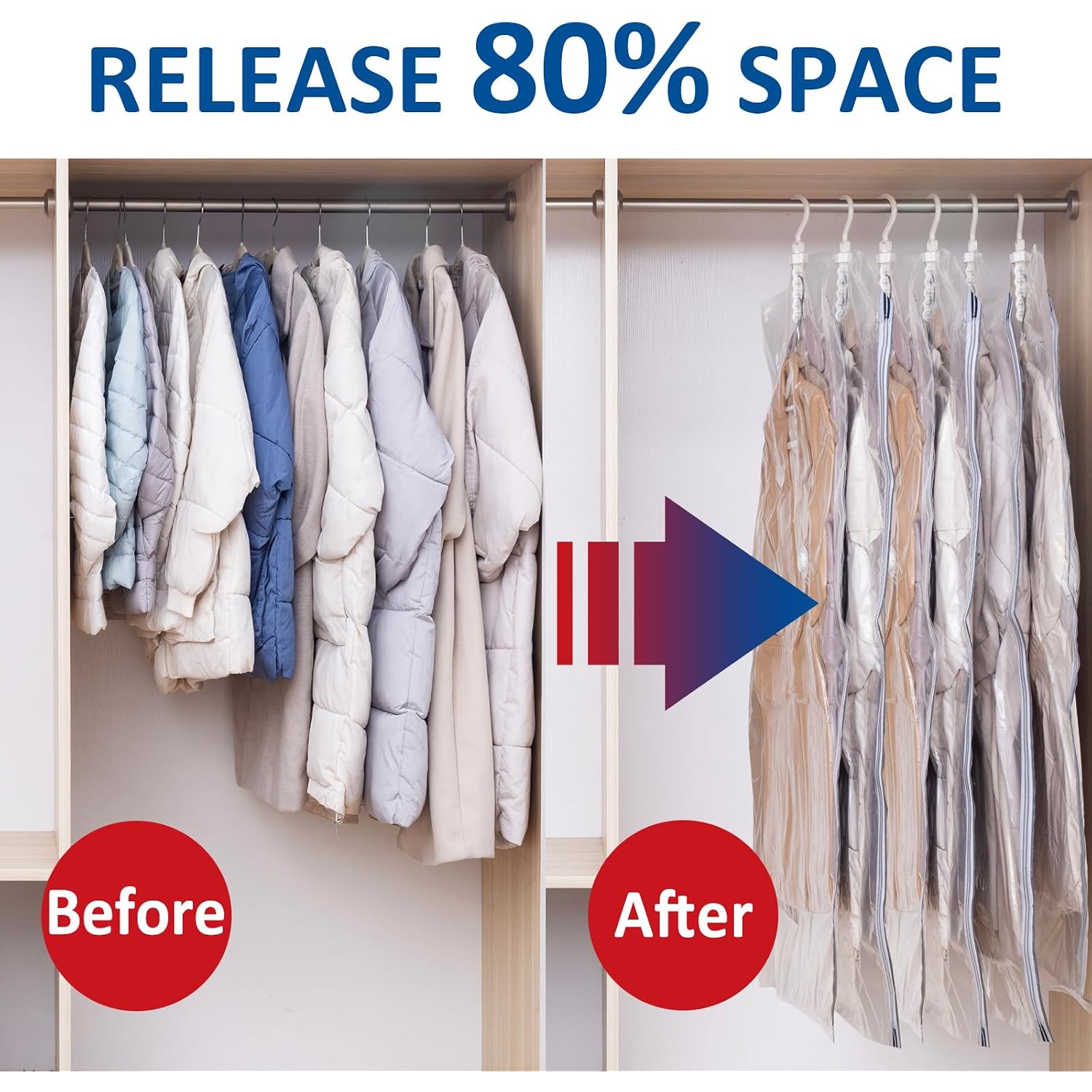 Hanging Vacuum Storage Bags, 6 Pack Large Hanging Vacuum Seal Garment Bags For Clothing, Space Saver For Clothes, Suits, Dresses, Jackets, Clothing Storage For Moving Supplies(6 Long)